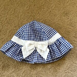 Janie & Jack Blue Gingham Baby Sun Hat with White Bow, size 2T-3